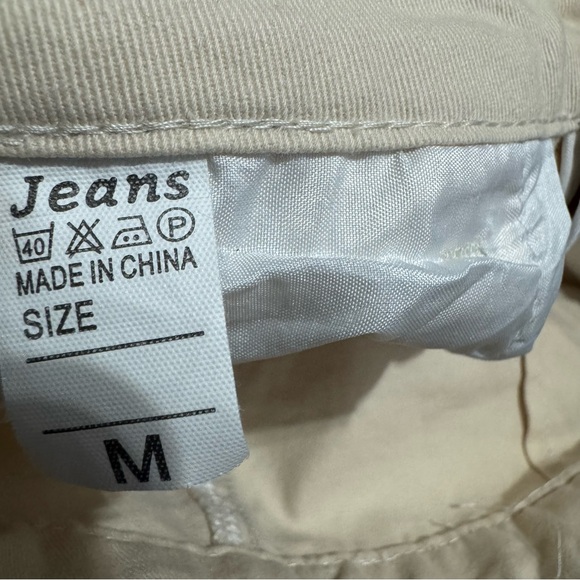 Wide-Leg Boho Women Cream Casual Pleated High Rise Pants Size M Front Pockets - Picture 11 of 11